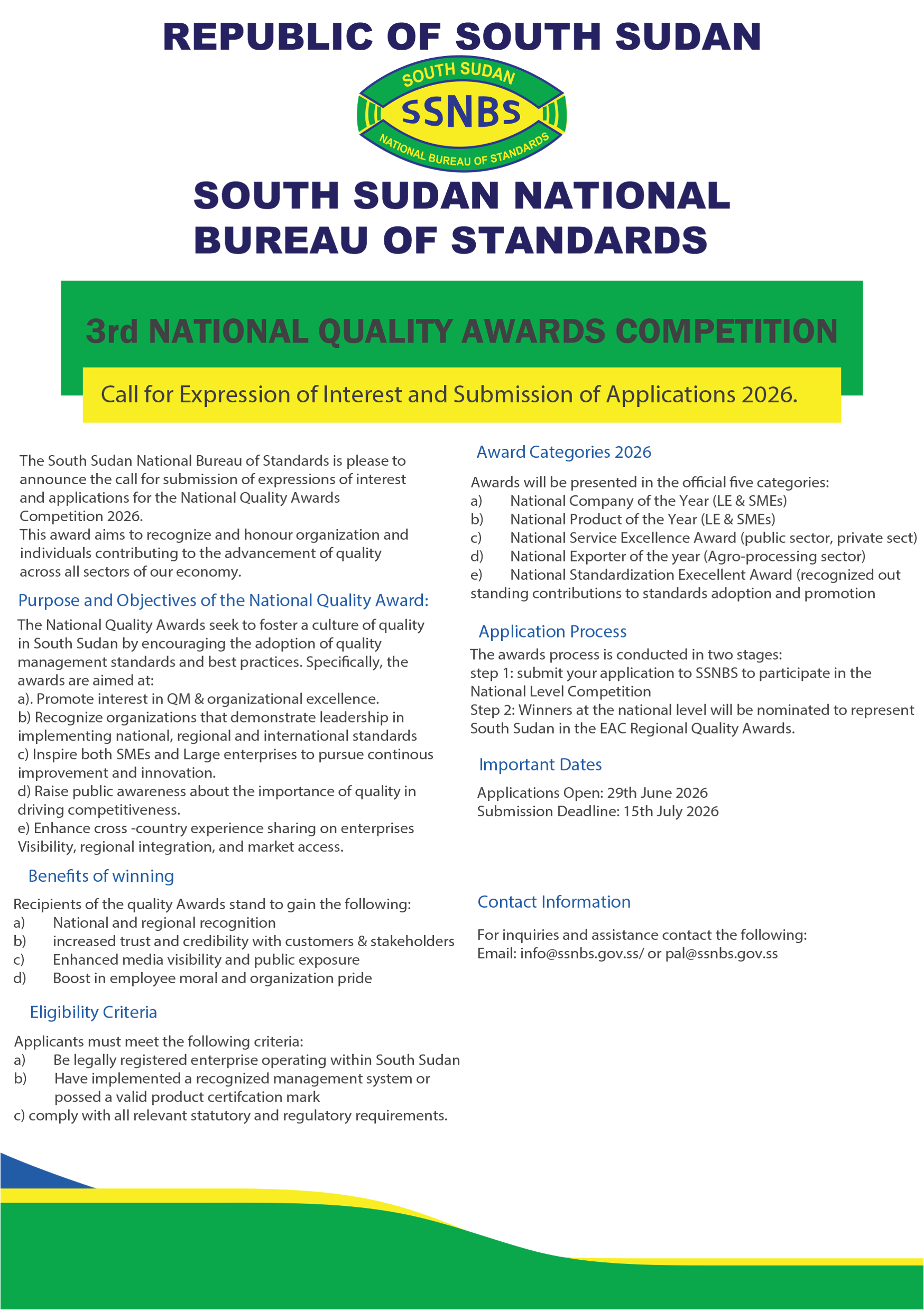 Call for expression of interest and submission of the application for the 3rd National Quality Awards 2026